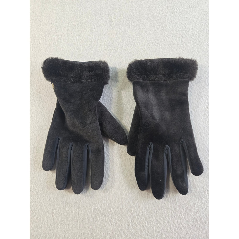 Weatherproof‎ Gloves Womens Large Black Faux Suede Faux Fur Trim Elegant Stretch